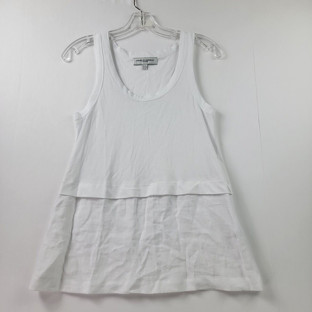 Carolyn Donnelly Tee Womens XS White Sleeveless Scoop Neck Cotton Linen